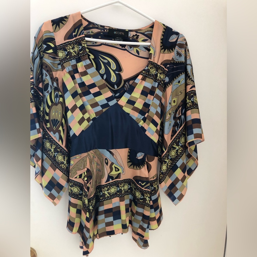 Multicolor Patterned Women's 100% silk Top